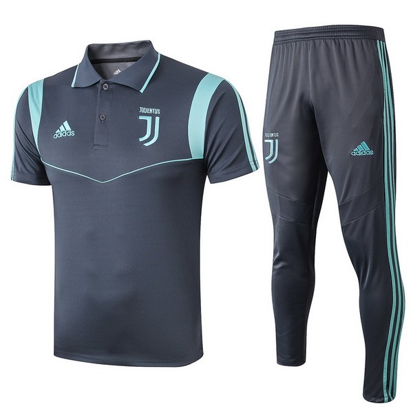 Polo Juventus Komplett Set 2019-20 Grau Blau Fussballtrikots Günstig